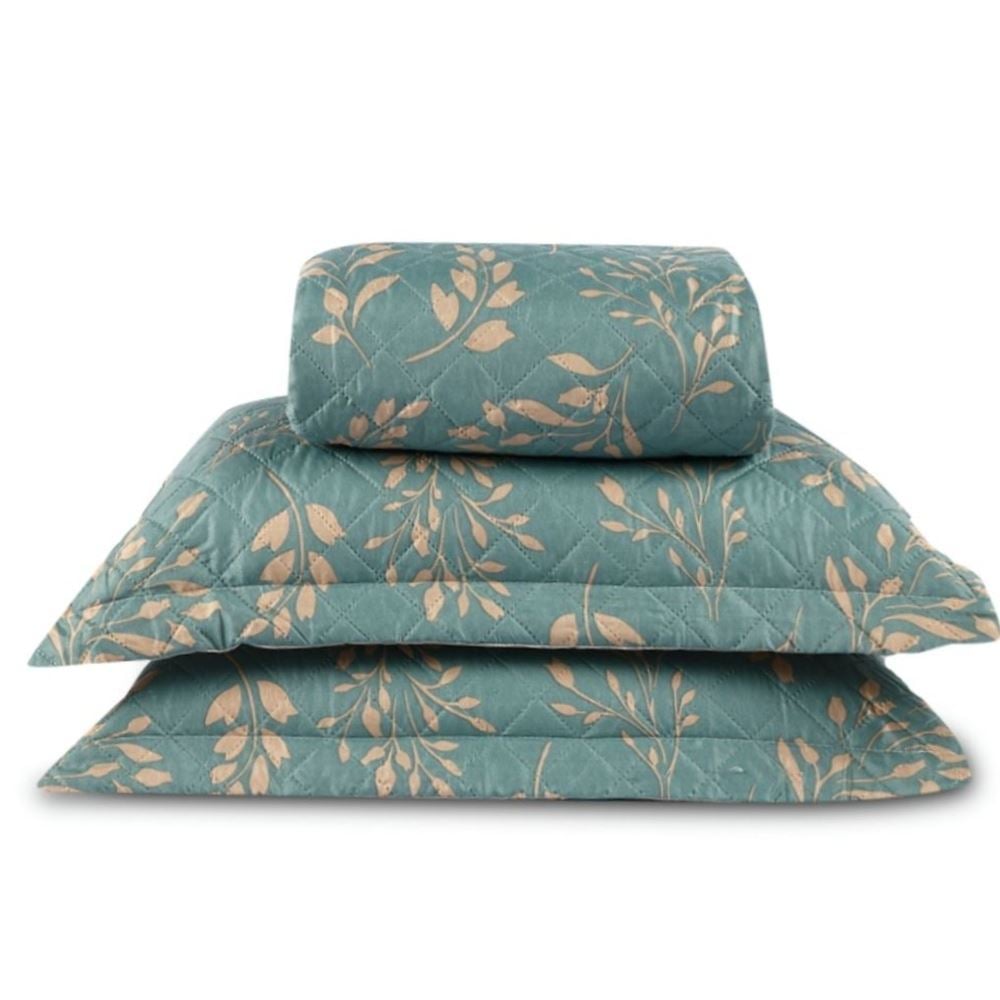 Kit Colcha King Versalhes Estampada Havan Casa 3 Peças - Folhagens Verde