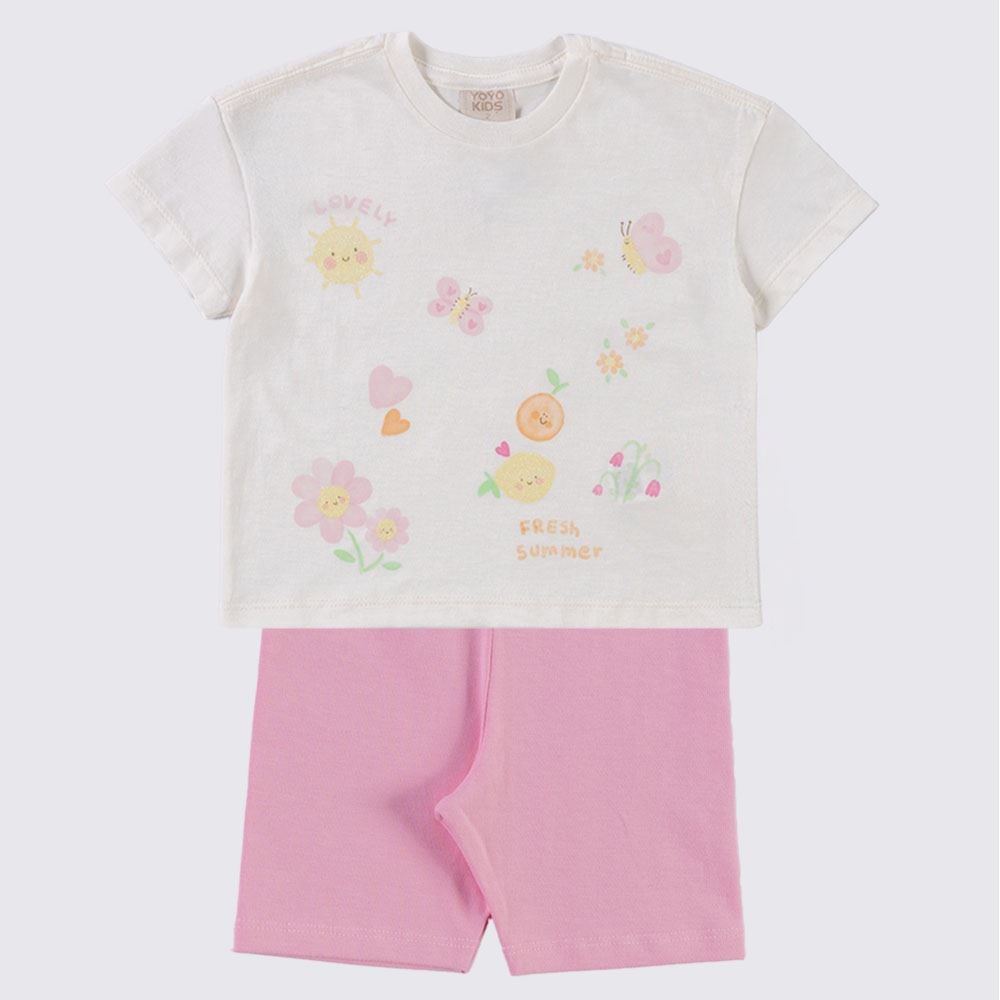 Conjunto Infantil Menina 1 a 3 Anos Yoyo Kids Cream/Alg Doce