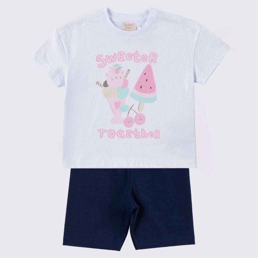 Conjunto Infantil Menina 1 a 3 Anos Yoyo Kids Branco/Marinho