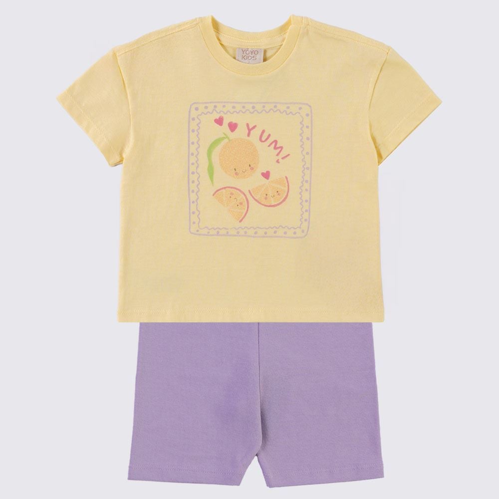 Conjunto Infantil Menina 1 a 3 Anos Yoyo Kids Amarelo Banana/Lilas