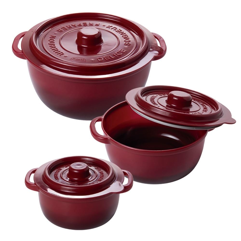 Conjunto Pote Supreme Redondo 3 Peças Plasútil - Vermelho