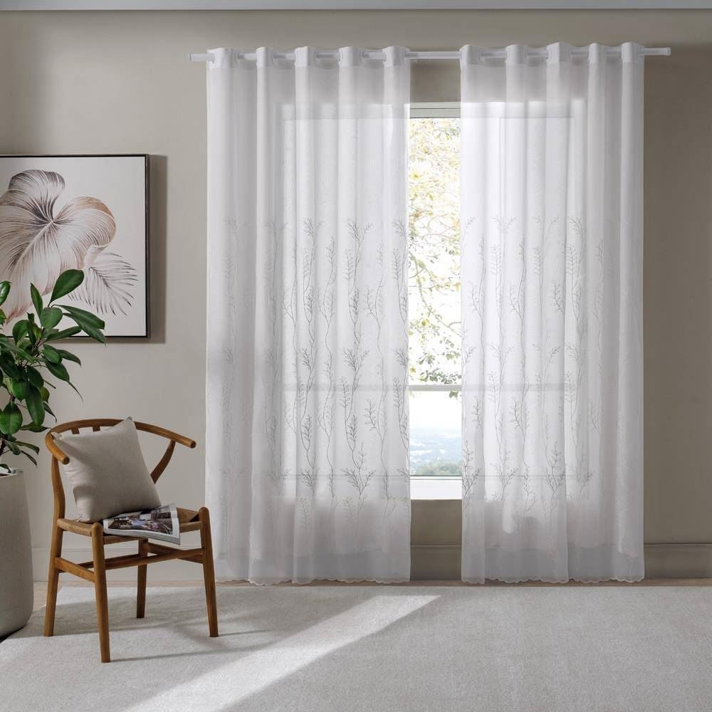 Cortina para Quarto e Sala 3,00X2,30M Duplex Firenze Bordada Havan Casa - Branco Folhas