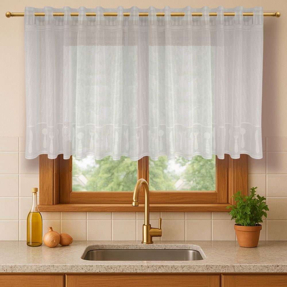 Cortina para Cozinha de Renda 2,00Mx80 cm Siena Havan Casa - Branca Talheres