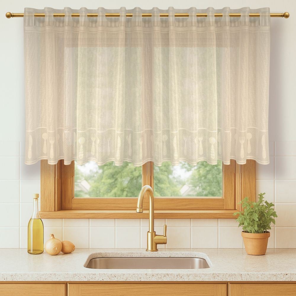 Cortina para Cozinha de Renda 2,00Mx80 cm Siena Havan Casa - Bege Talheres