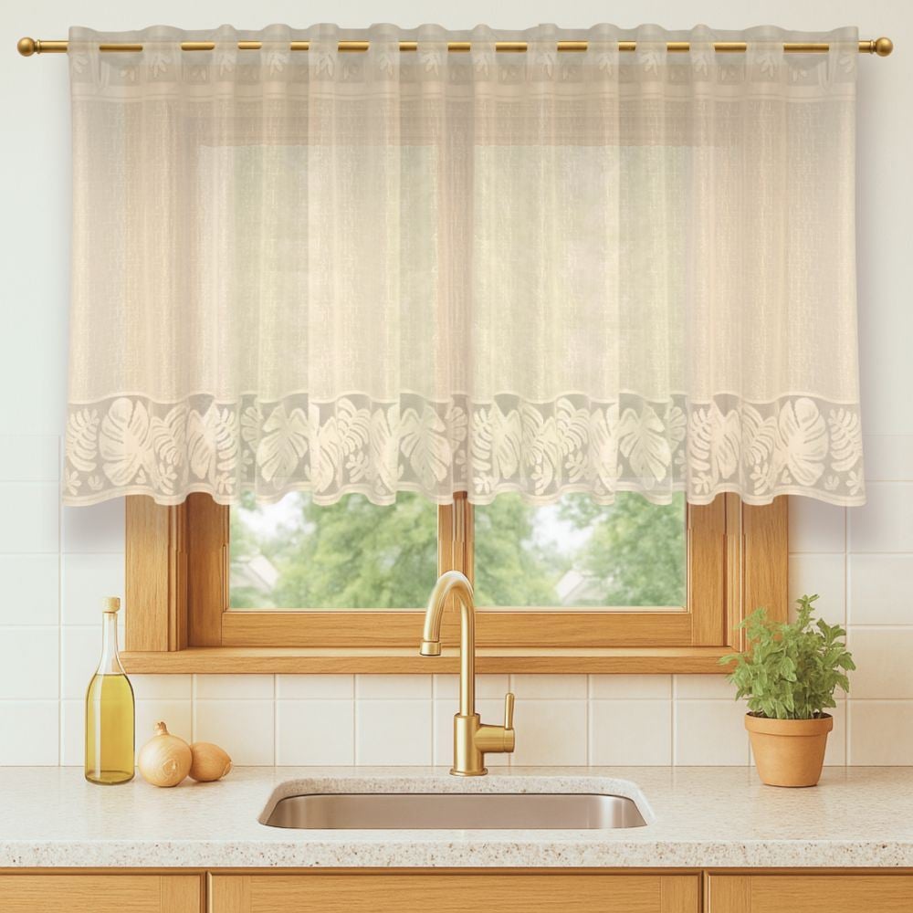 Cortina para Cozinha de Renda 2,00Mx80 cm Siena Havan Casa - Bege Costela De Adão