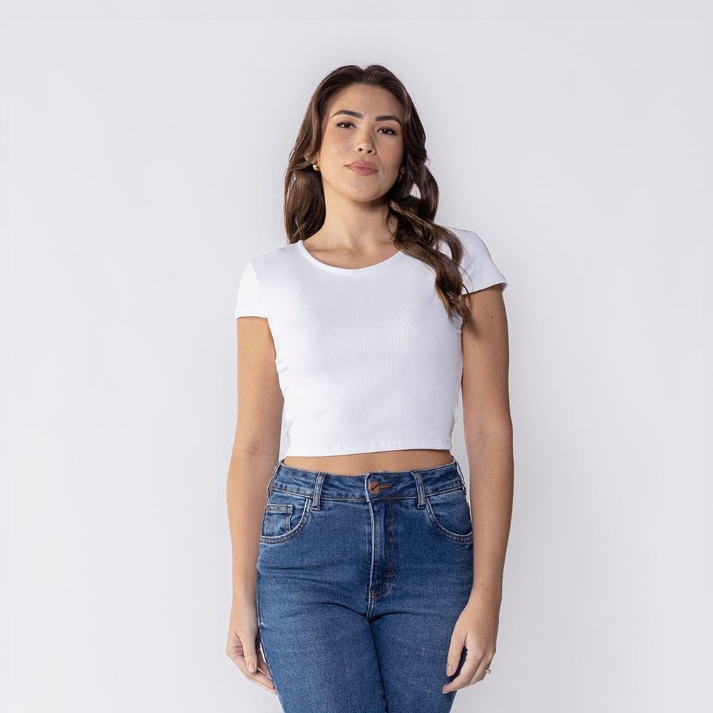Cropped Feminino Canelado Em Poliamida Boby Blues Branco