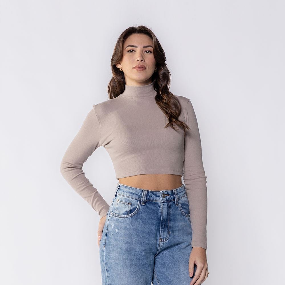 Cropped Feminino Com Gola Alta De Ribana Boby Blues Fendi
