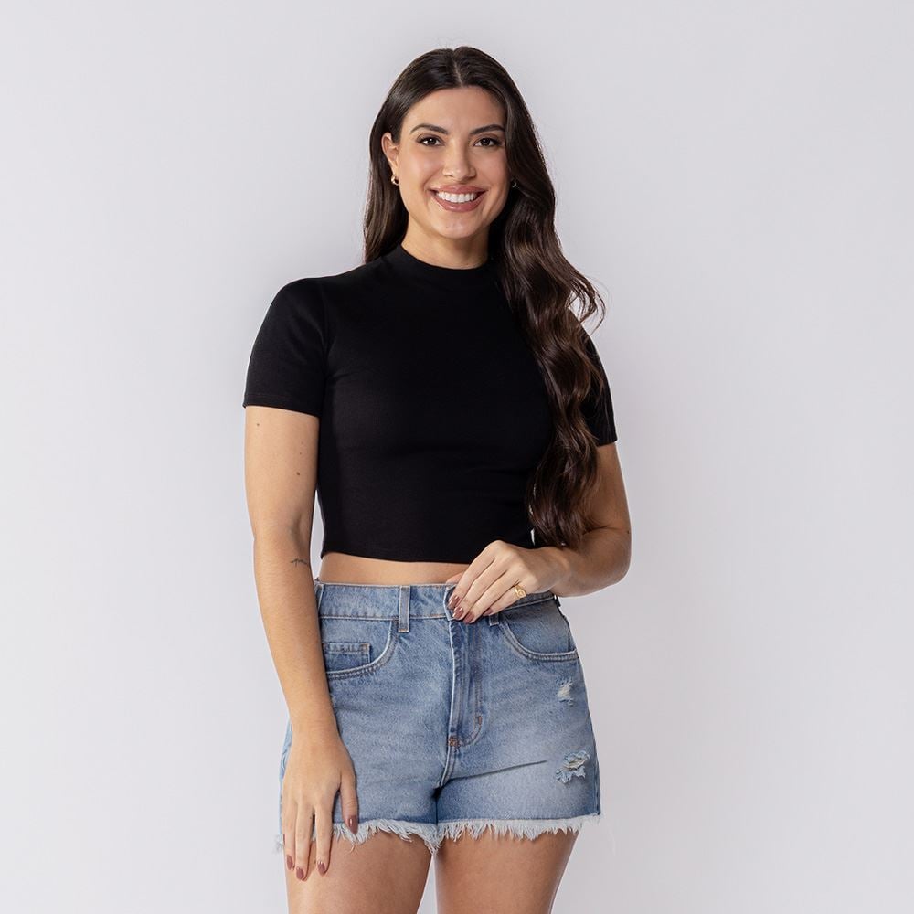 Cropped Feminino De Ribana Boby Blues Preto