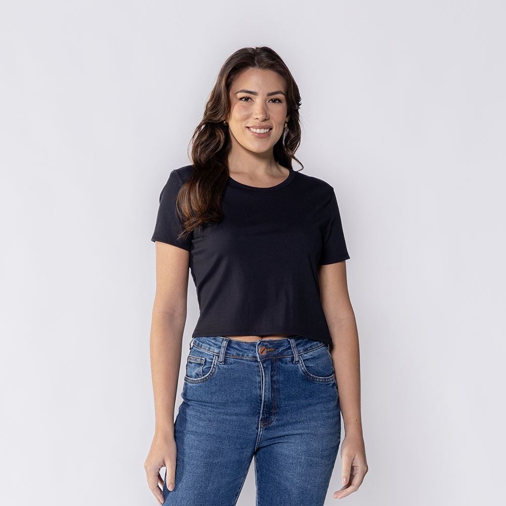 Cropped Feminino Manga Curta Boby Blues Preto