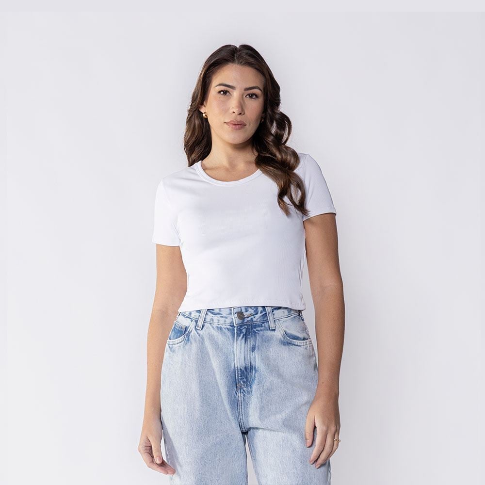 Cropped Feminino Manga Curta Boby Blues Branco