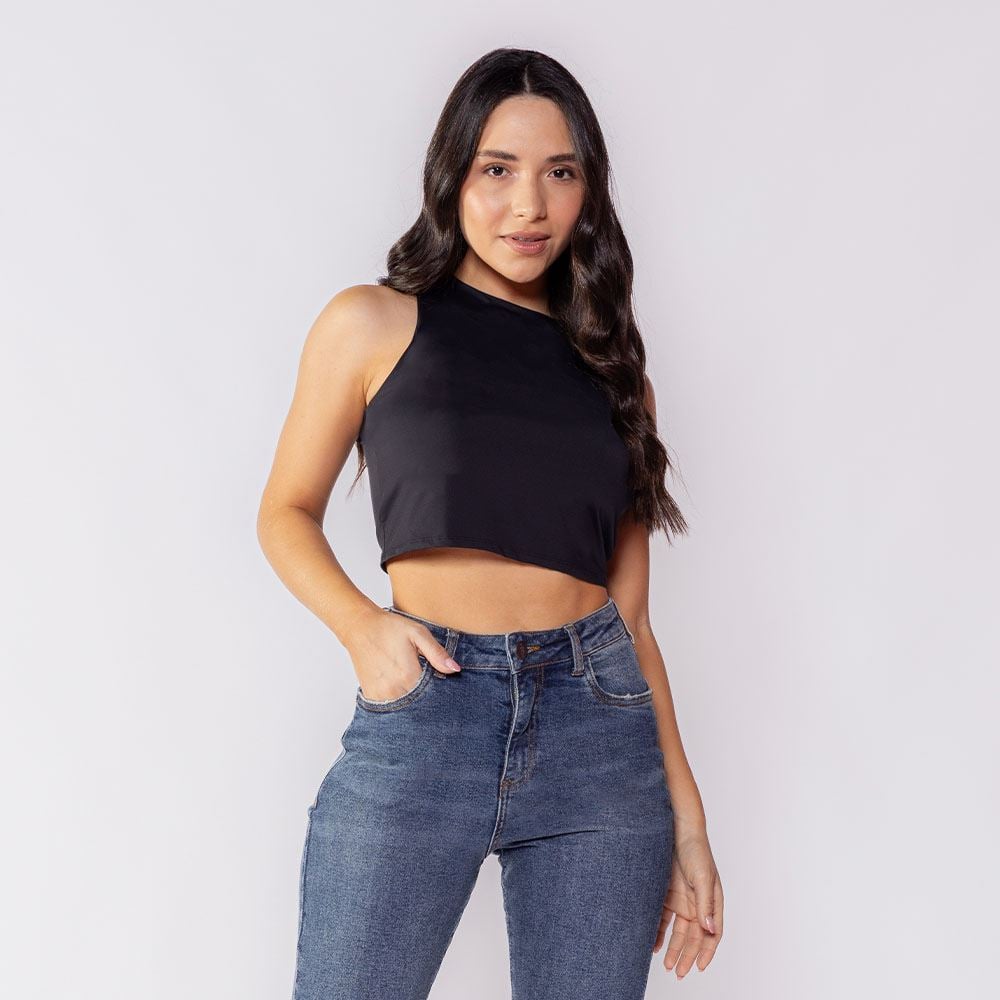 Cropped Regata Feminino Em Poliamida Boby Blues Preto