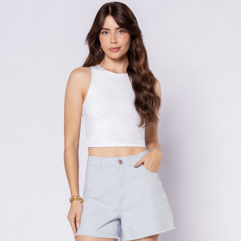 Cropped Regata Feminino Em Poliamida Boby Blues Branco