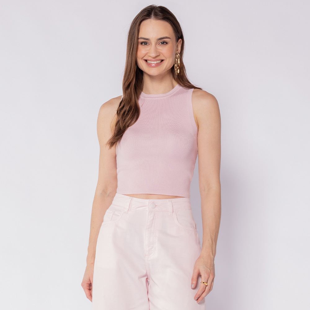 Cropped Regata Feminino Tricot Patricia Foster Rosa Ballet