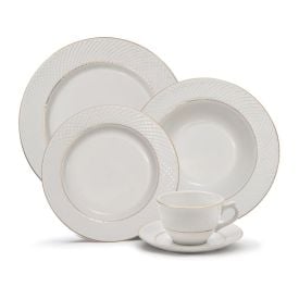 Aparelho de Jantar Porcelana Royal com Filete Dourado Havan Casa 20 Pe&ccedil;as - Branco