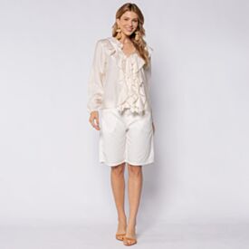 Bermuda Feminina Em Sarja Com Cinto Patricia Foster Off White