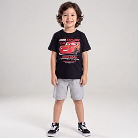 Bermuda Infantil Menino 4 a 10 Anos Listrado Hot Dog Cinza