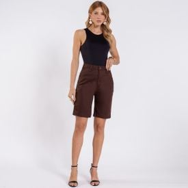 Bermuda Jeans Feminina Ciclista Patricia Foster Marrom