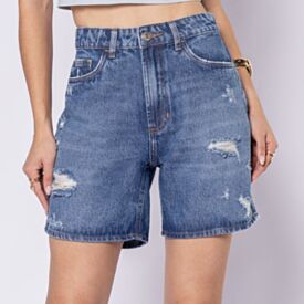 Bermuda Jeans Feminina Com Puídos Boby Blues Azul Medio