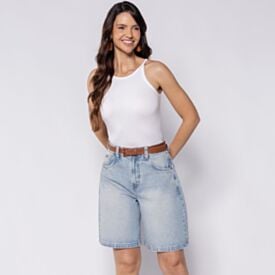 Bermuda Jorts Feminina Jeans Com Cinto Patricia Foster Azul Claro