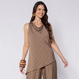Blusa Assimétrica Em Viscose Patricia Foster Castor