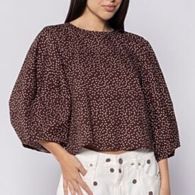 Blusa Feminina Cropped De Póa Patricia Foster Marrom/Off