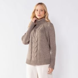 Blusa Feminina De Tric&ocirc; Tran&ccedil;ado Gola Alta Patricia Foster Concreto