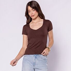 Blusa Feminina Decote Princesa Em Poliamida Boby Blues Marrom