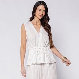 Blusa Feminina Em Linho Patricia Foster Risca Giz