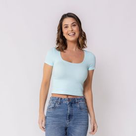 Blusa Feminina Manga Curta Canelada Boby Blues Agua Viva