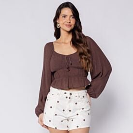 Blusa Manga Longa Em Viscose Com Babados Boby Blues