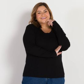 Blusa Plus Size Canelada Decote Redondo Patricia Foster Mais