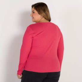 Blusa Plus Size Canelada Decote Redondo Patricia Foster Mais Rosa Beauty
