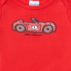 Body Bebê Menino Manga Curta Carrinho Fakini Vermelho