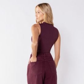 Body Feminino Canelado Sem Costura Patricia Foster Bordo