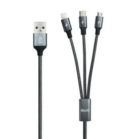 Cabo Carregador 3 em 1 Multi Wi501 1,2M Nylon Cinza
