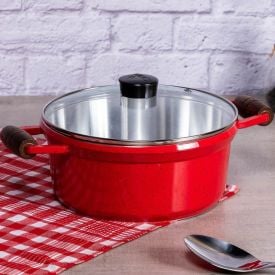 Caçarola Com Alça E Tampa De Vidro Cava 2,4Litros - Vermelho