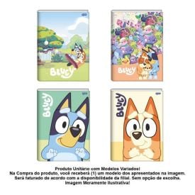 Caderno Brochura Costurado 1/4 Bluey 80 Folhas Jandaia - Sortido 
