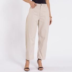 Calça Barrel Feminina Em Sarja Boby Blues Bege