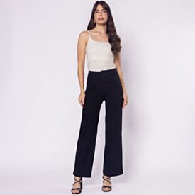 Calça Feminina Em Sarja Wide Leg Sawary Preto
