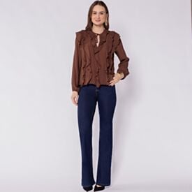 Calça Feminina Flare Em Jeans Patricia Foster  Amaciado