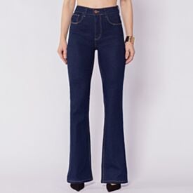 Calça Feminina Flare Em Jeans Patricia Foster  Amaciado