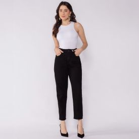Calça Feminina Mom Em Sarja Boby Blues Preto