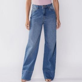 Cal&ccedil;a Feminina Wide Leg Barra Larga Patricia Foster Azul Medio