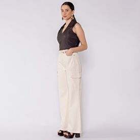 Cal&ccedil;a Feminina Wide Leg Cargo Em Sarja Boby Blues