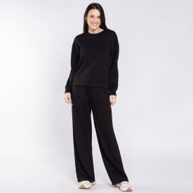 Calça Feminina Wide Leg Em Moletom Patricia Foster