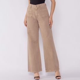 Calça Feminina Wide Leg Em Sarja Boby Blues Bege