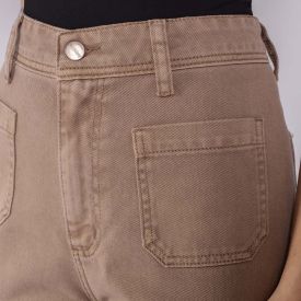 Calça Feminina Wide Leg Em Sarja Boby Blues Bege