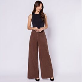 Calça Feminina Wide Leg Em Sarja Patricia Foster  Marrom