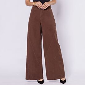 Calça Feminina Wide Leg Em Sarja Patricia Foster  Marrom