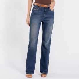 Calça Jeans Boot Cut Com Cinto Boby Blues Azul Escuro